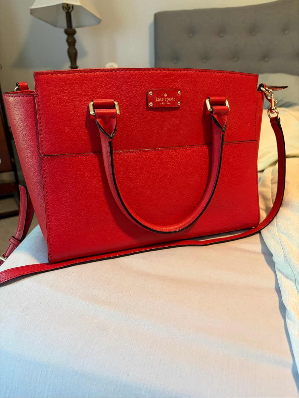 kate spade Red Structured Leather Satchel with Crossbody Strap
